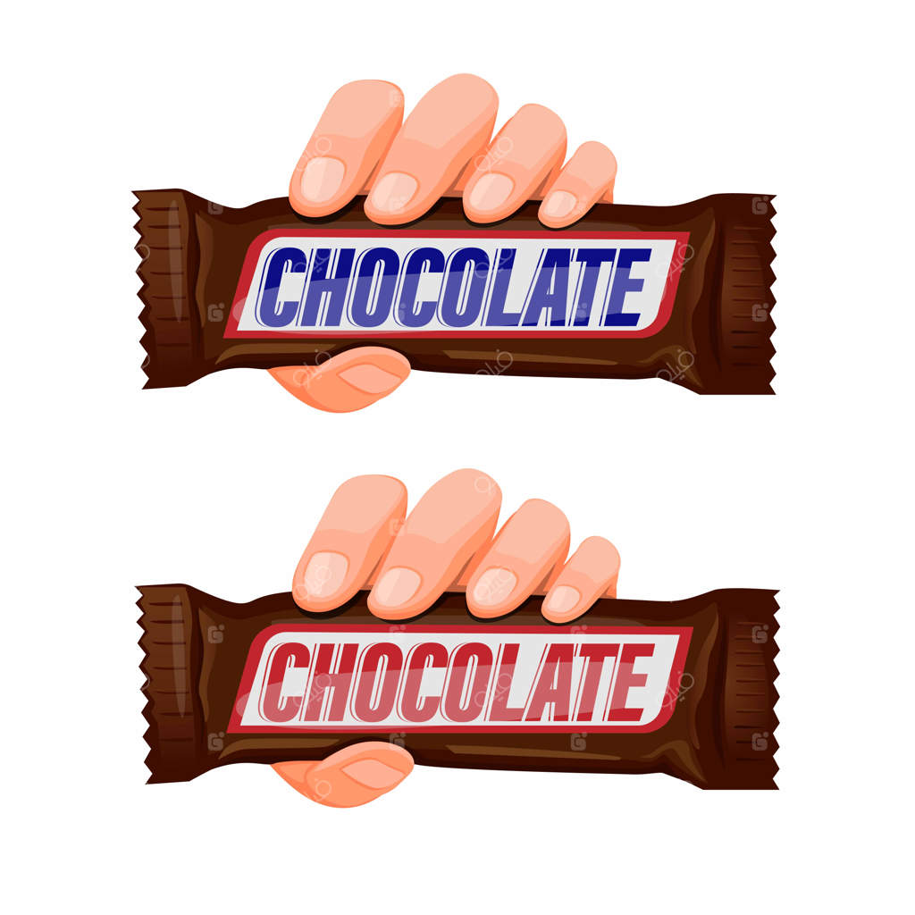 مجموعه آیکون‌های دست در حال نگه‌داشتن شکلات، به صورت کارتونی روی پس‌زمینه سفید