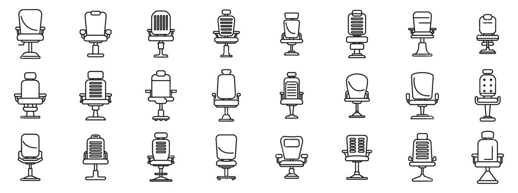 مجموعه آیکون‌های صندلی آرایشگاه - نمای خطی. صندلی فضای داخلی سالن