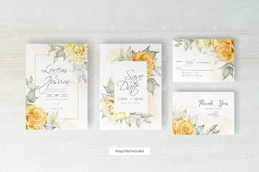 قالب جذاب کارت دعوت عروسی با گل‌ها و برگ‌های آبرنگی