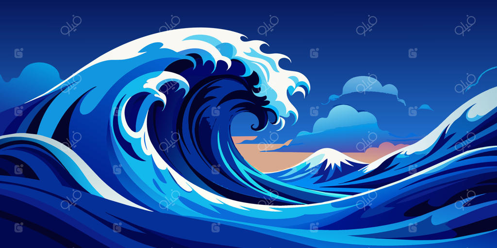 موج آبی انتزاعی روی پس‌زمینه. تصویرسازی