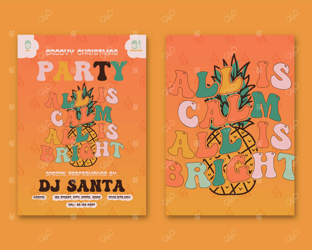 فلایرهای کریسمس به سبک آرت دکو مدرن کارت‌های جشن سال نو با طرح فلامینگو