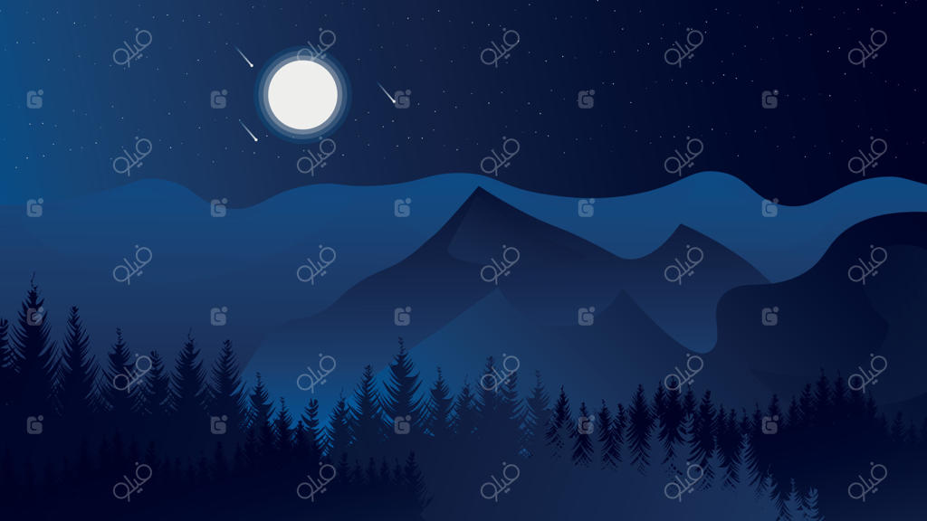 منظره غروب با درختان و کوه‌ها