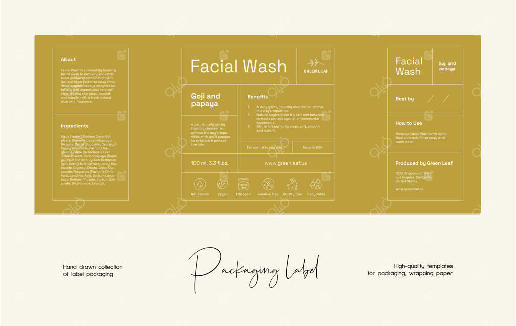 قالب طراحی برچسب لوازم آرایشی با طرح خطی دستی وکتور