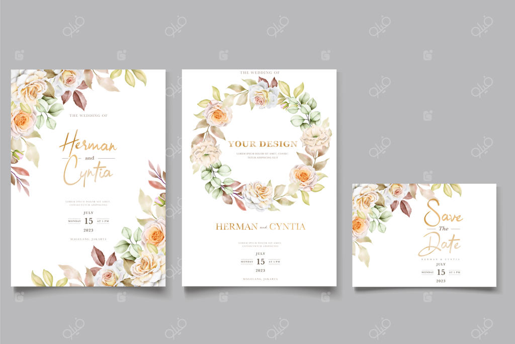 الگوی دعوتنامه عروسی رمانتیک با طراحی آبرنگی