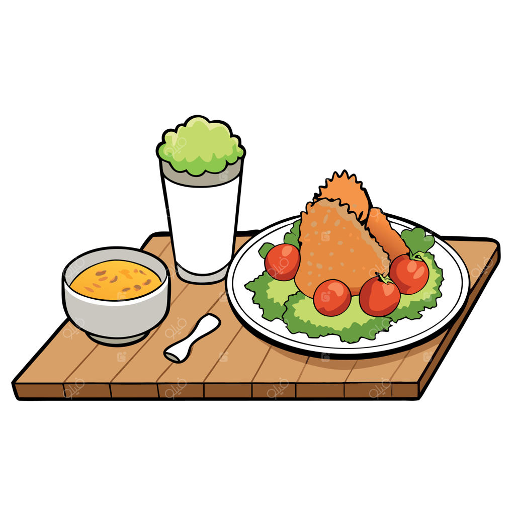 مرغ تُرد و سالاد سبزیجات با پنیر رنده‌شده، گوجه‌فرنگی‌های رسیده و سس خامه‌ای روی نان روستایی