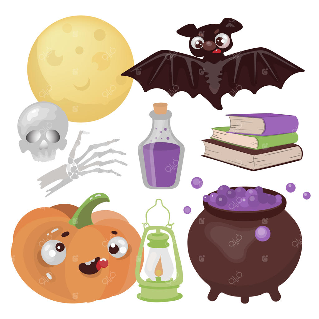 جادوی هالووین: کلیپ‌آرت کارتونی طراحی شده با دست از دنیای عجایب وحشت