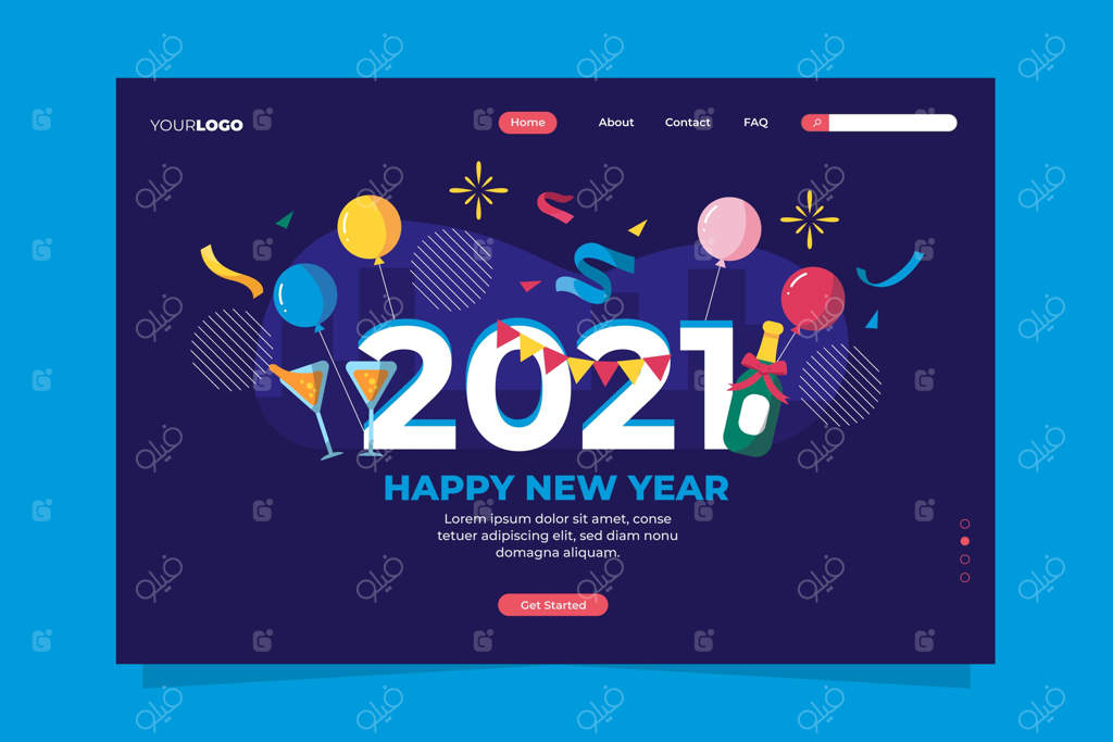 قالب صفحه فرود سال نو با طراحی مسطح