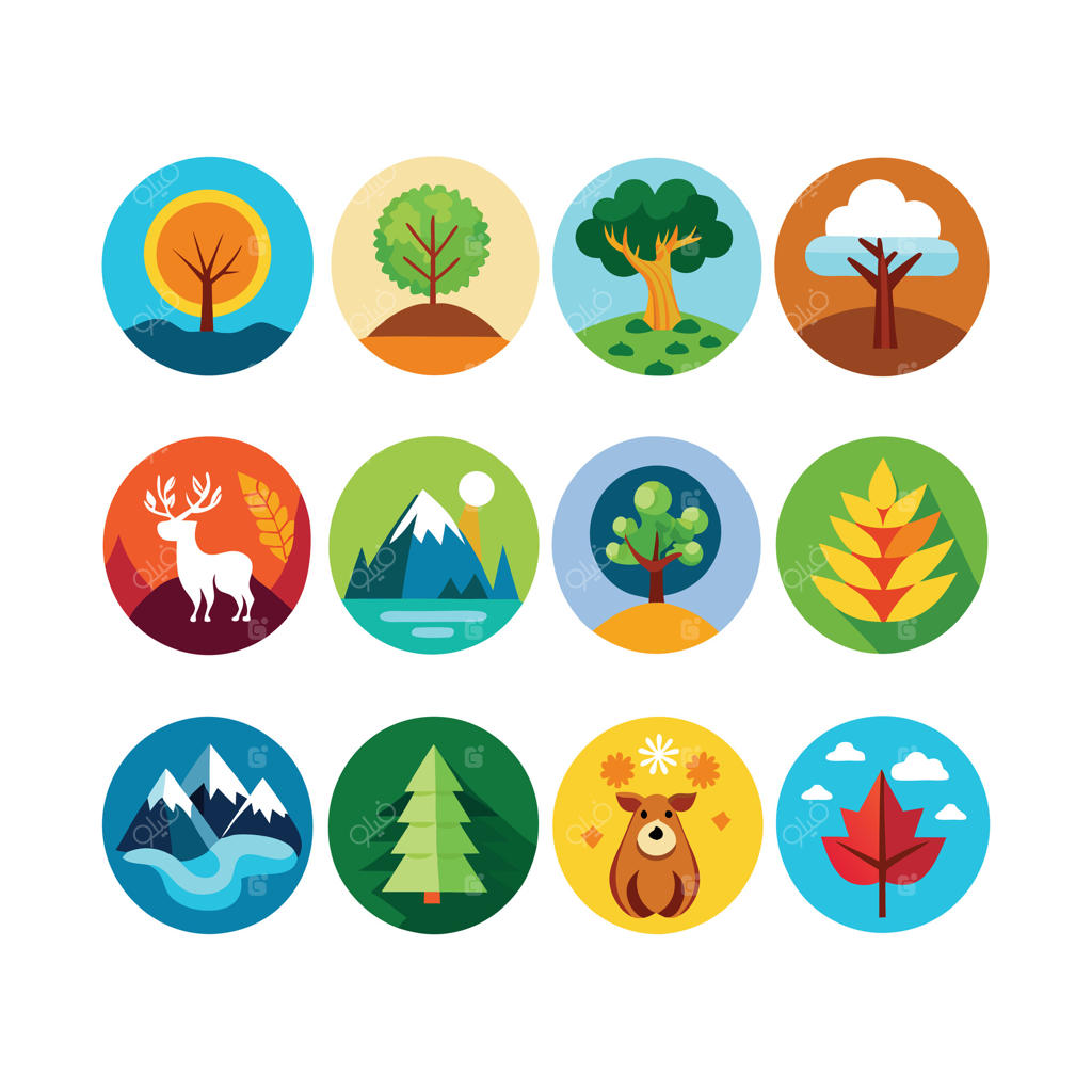 تصویرسازی مجموعه آیکون‌های طبیعت