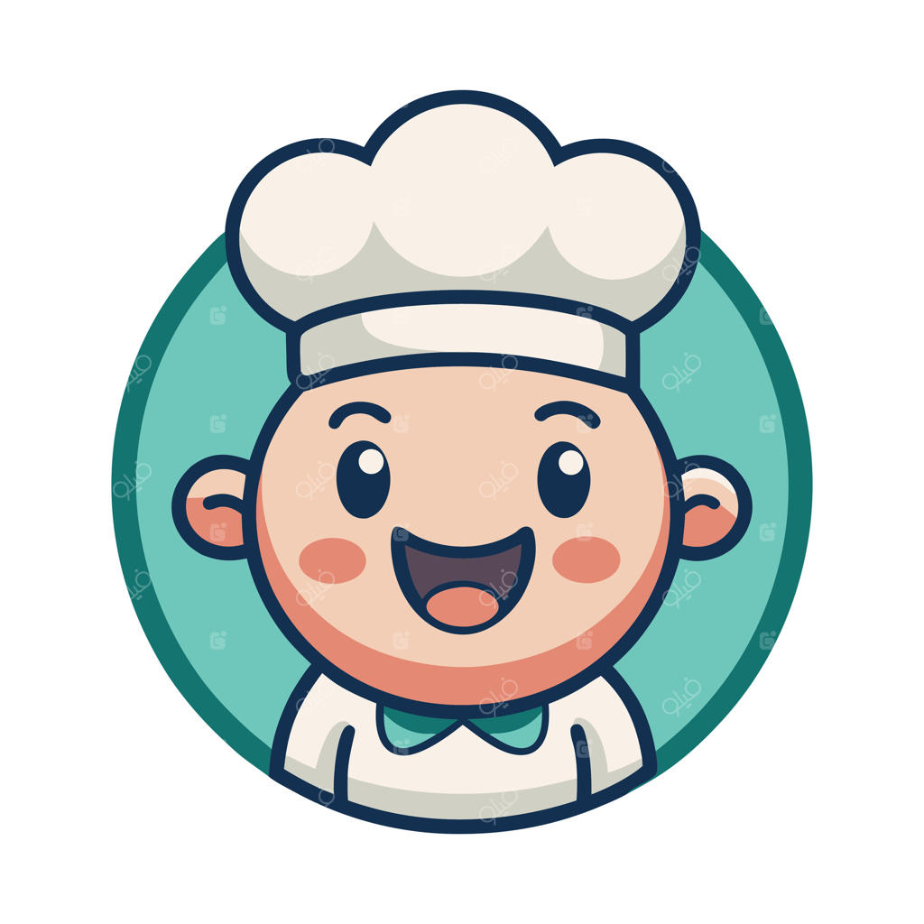 لوگوی شخصیت کارتونی سرآشپز بامزه با لبخند بزرگ