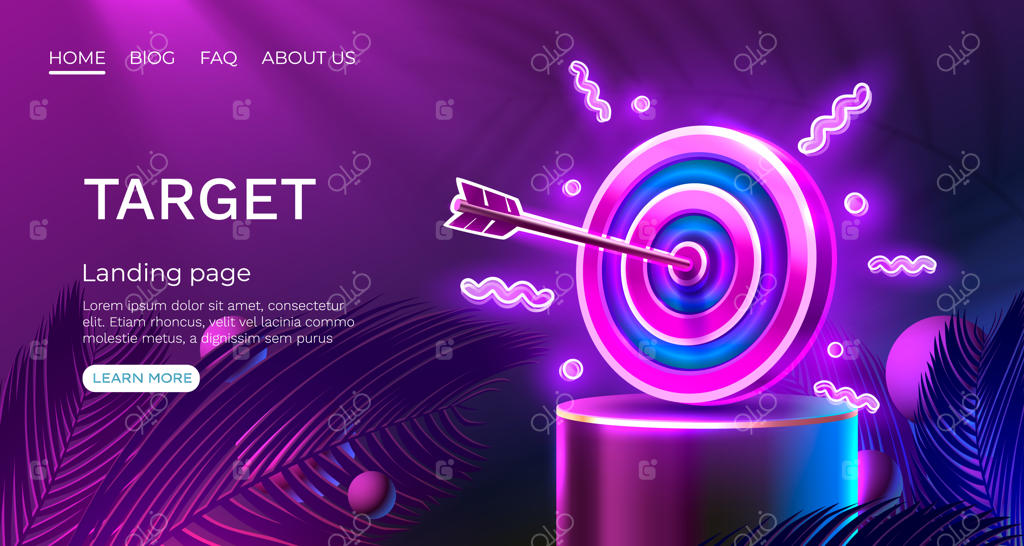 صفحه فرود نئونی هدف: آیکون وکتور سه‌بعدی برای کسب‌وکار