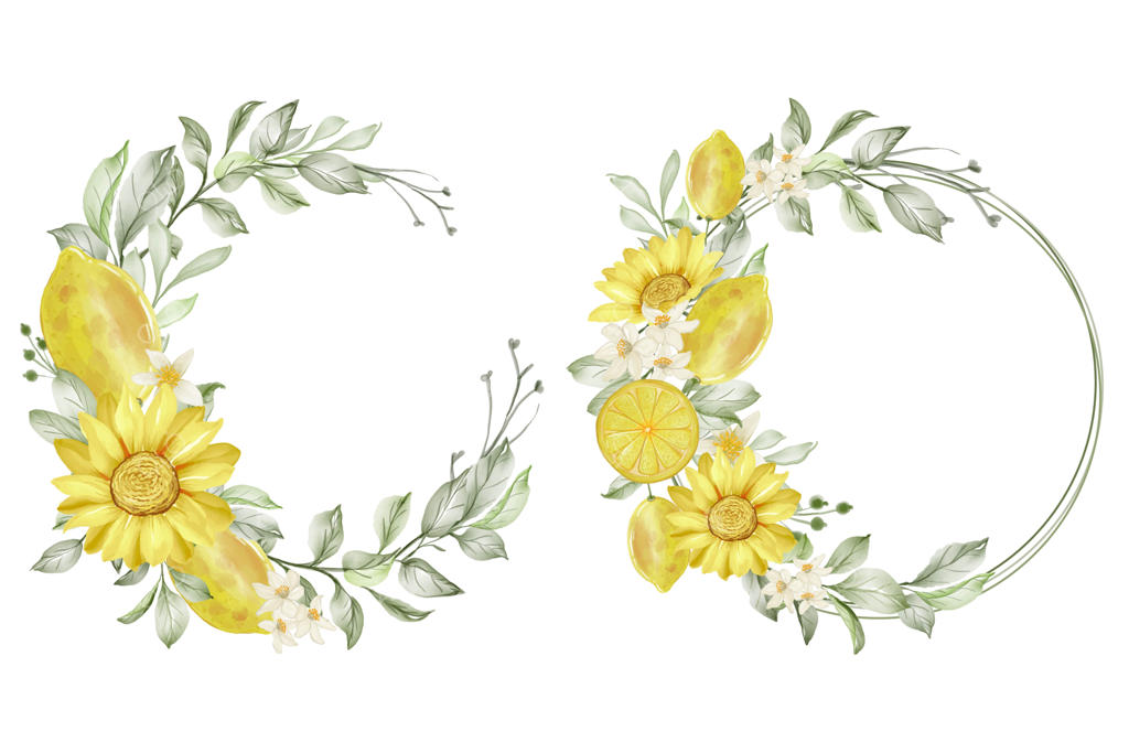 مجموعه‌ای از نقاشی‌های آبرنگ حلقه گل لیموهای بهاری