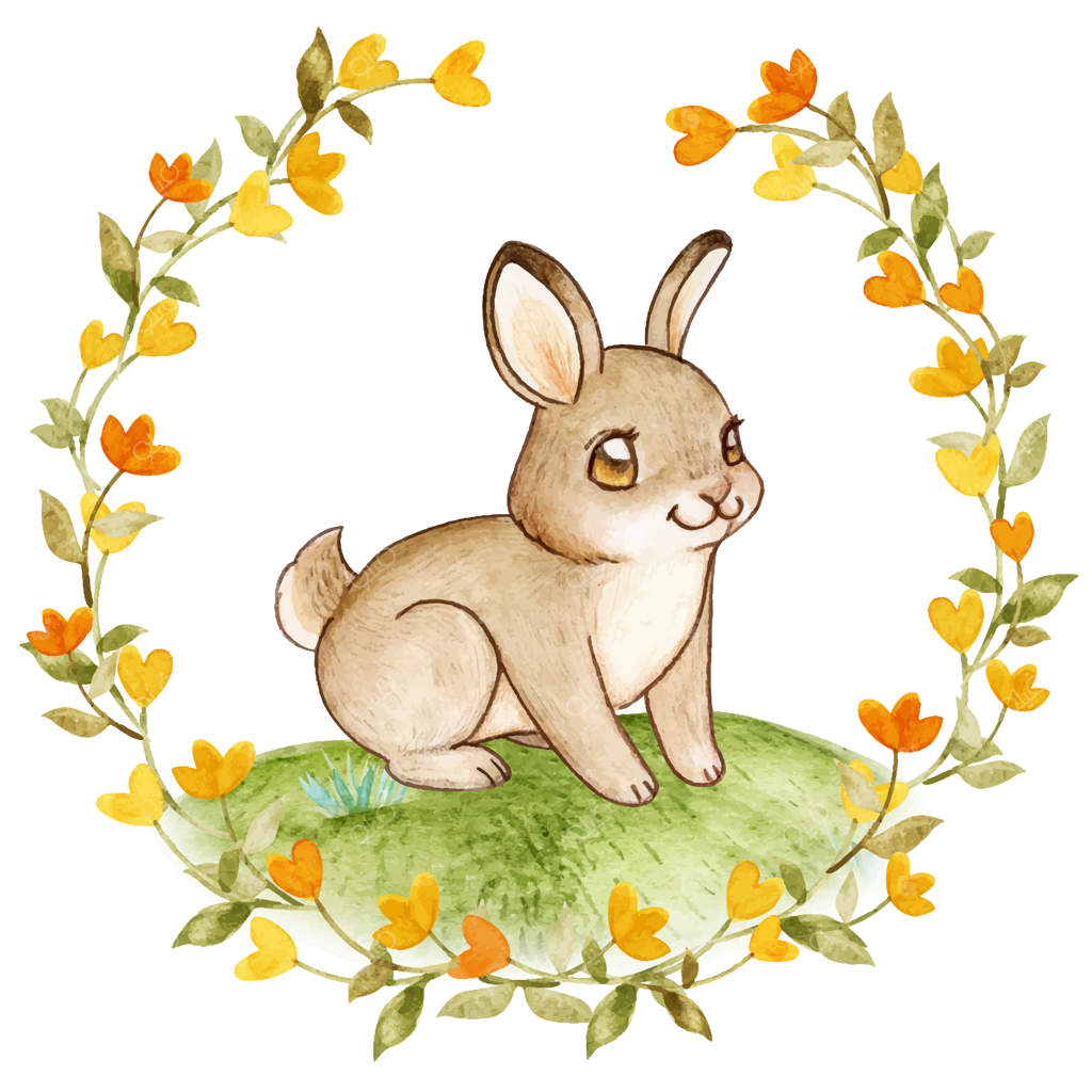 خرگوش آبرنگی شیک در حلقه گل‌ها