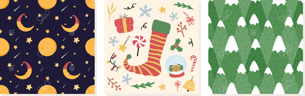 مجموعه پترن یکپارچه دست‌کشیده ارگانیک کریسمس - بردار تصویر