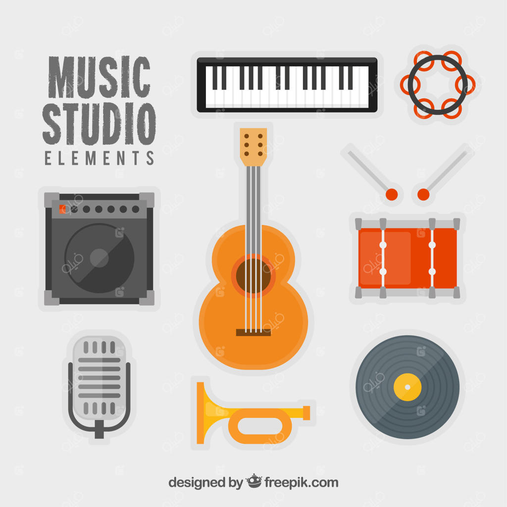 چندین ساز موسیقی با طراحی تخت