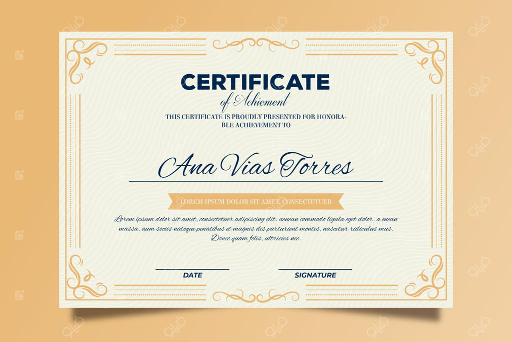 قالب شیک گواهینامه با قاب طلایی