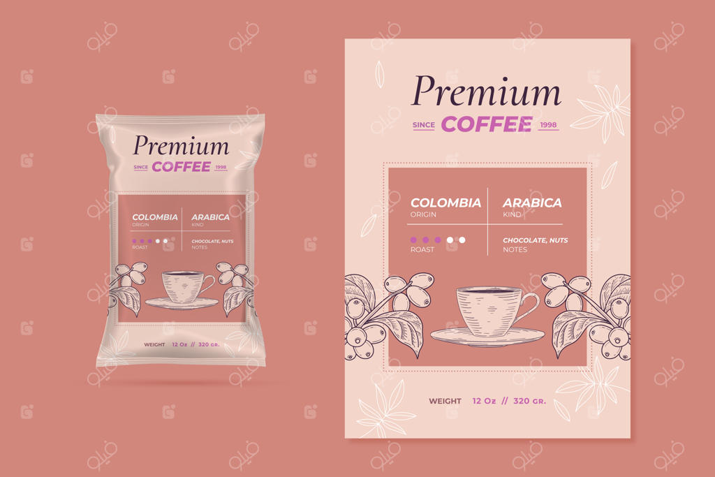 طراحی قالب برچسب قهوه دست‌ساز