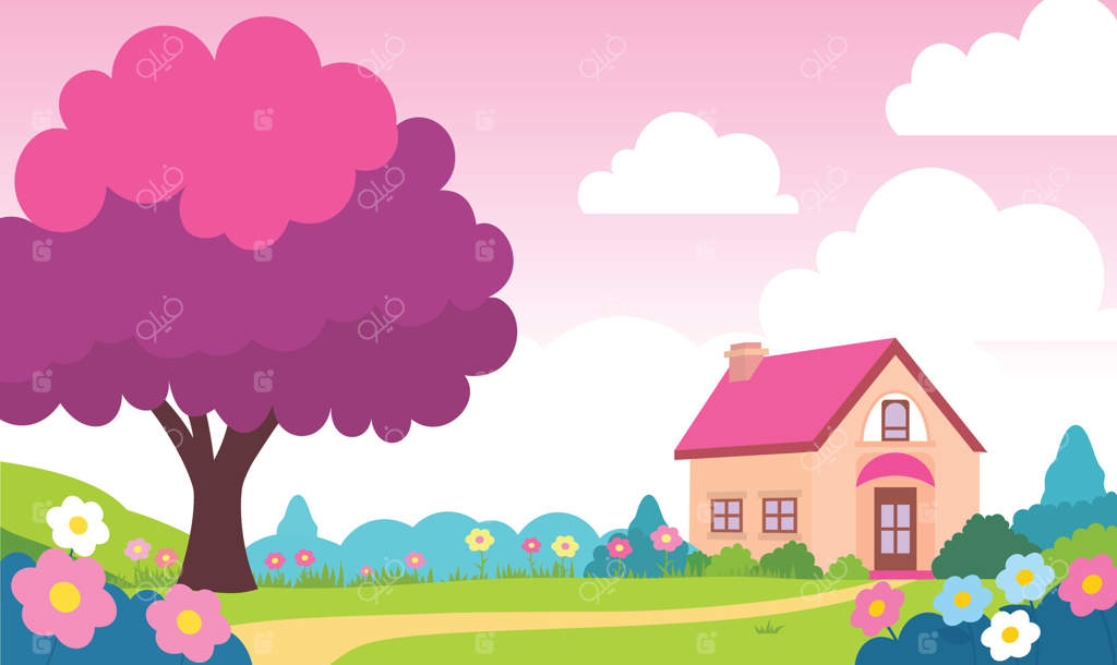 ساختمان زیبای خانه با باغچه‌ای پر از گل‌های رنگارنگ در تابستان