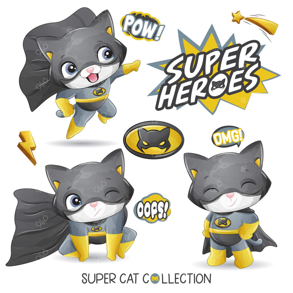 گربه فوق‌العاده بامزه با تصویر آبرنگی