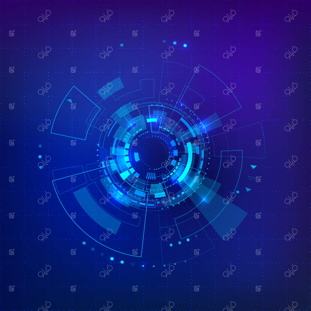 پس‌زمینه علمی-تخیلی آینده‌نگر: پس‌زمینه‌ای از علم و فناوری با عناصر HUD. تصویر وکتور.