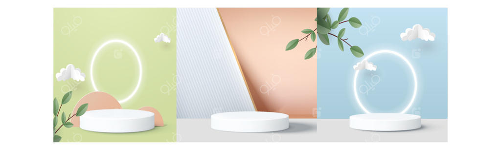 طرح مدرن و مینیمال استند برای نمایش محصول در دیوار پاک و سه‌بعدی