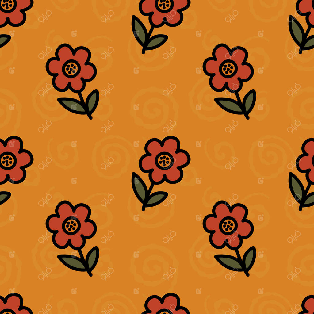 چاپ گل‌های باغی به شکل گل‌های تابستانی، پترن پیوسته، زمینه گرم، طبیعی، کاغذ کادو، سبک ساده