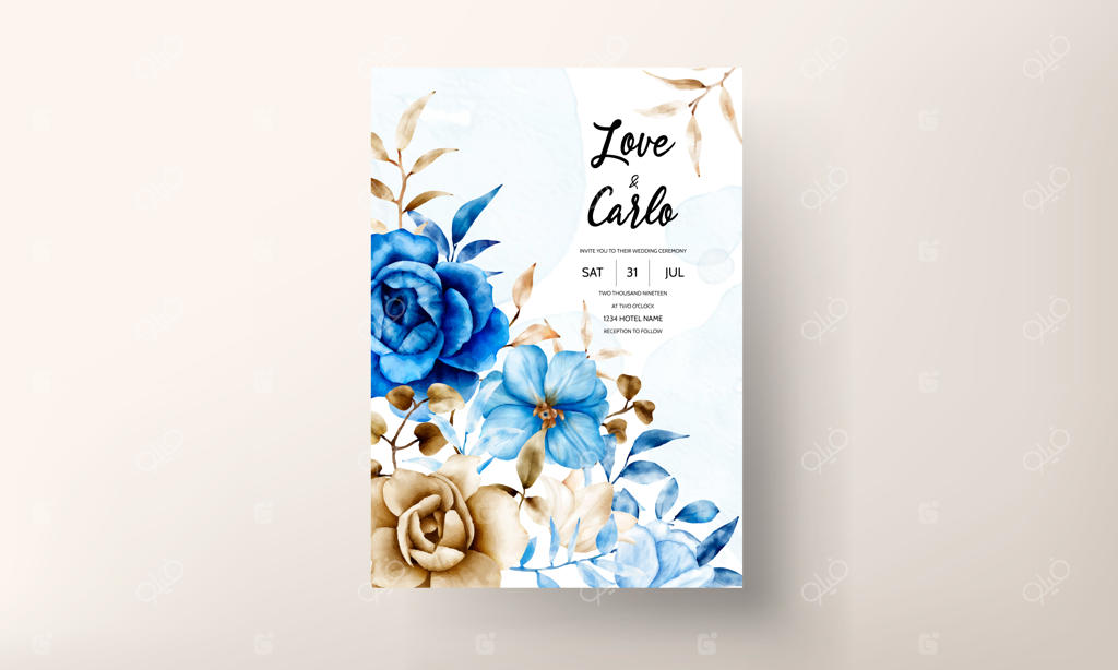 کارت دعوت عروسی با گل‌ها و برگ‌های آبرنگی زیبا