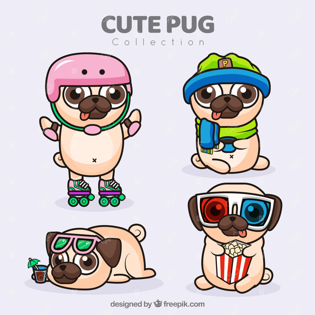 انواع مختلف و بامزه پاگ‌ها به صورت فلت