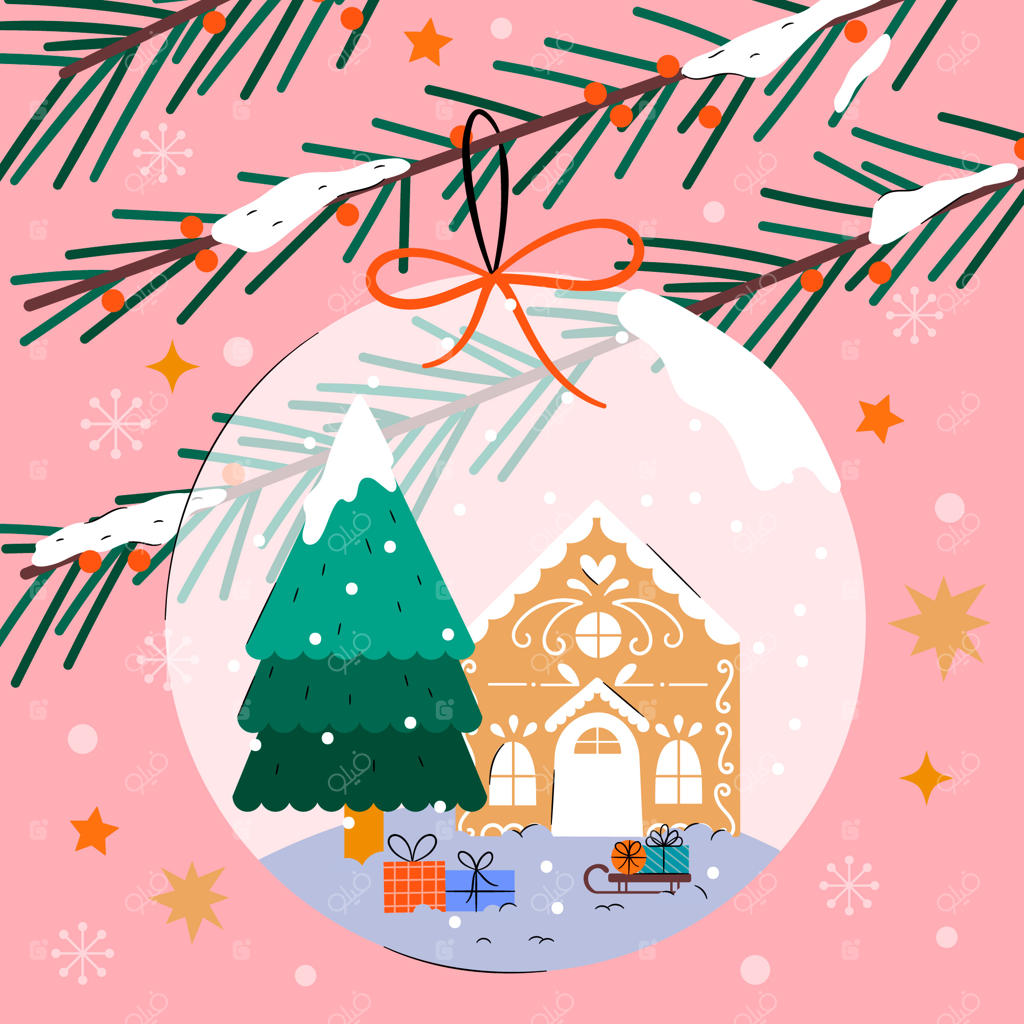 تصویرسازی تخت فصل کریسمس با خانه زنجبیلی