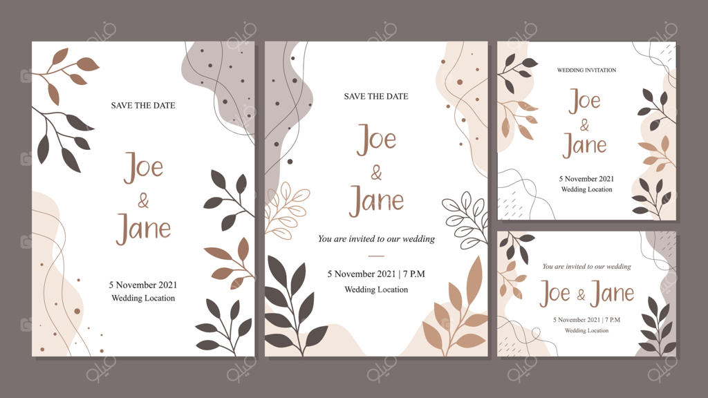 دعوت‌نامه عروسی با طراحی گل‌دار و رنگ‌های طبیعی