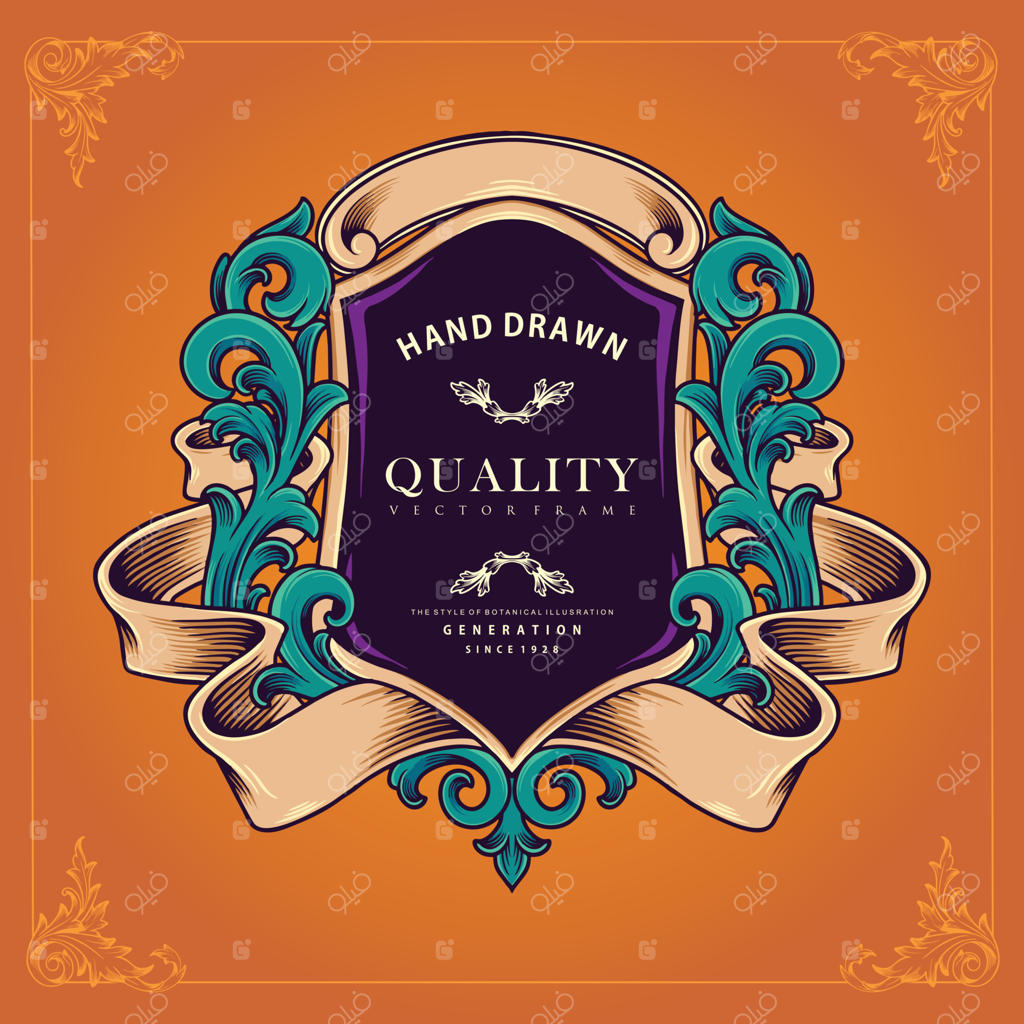 نشان کلاسیک و شیک با تزئینات روبان‌های پیچ‌دار
