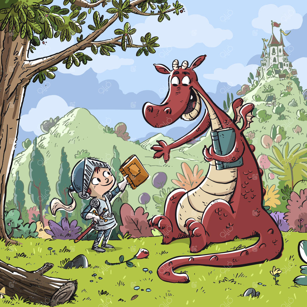 کودک شوالیه با اژدها و کتاب