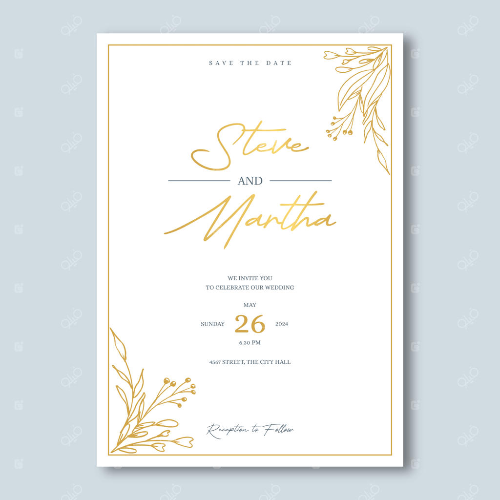 پوستر دعوت عروسی به سبک مینیمالیستی با طرح برگ‌های دست‌کشیده