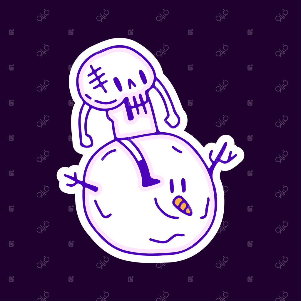 طرح کارتونی و بامزه جمجمه و آدم برفی برای تیشرت، استیکر یا لباس.