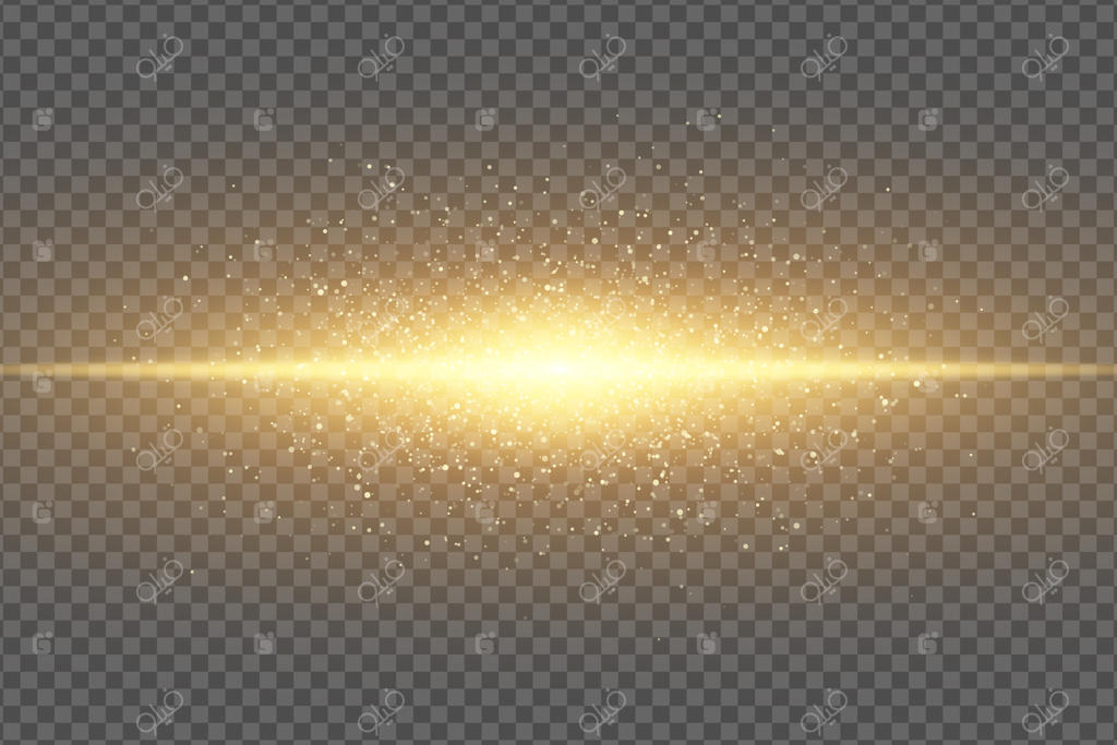 افکت نوری شیک و جادویی با پس‌زمینه شفاف. درخشش طلایی انتزاعی. غبار درخشان معلق. خط نئونی طلایی. ذرات براق پراکنده.