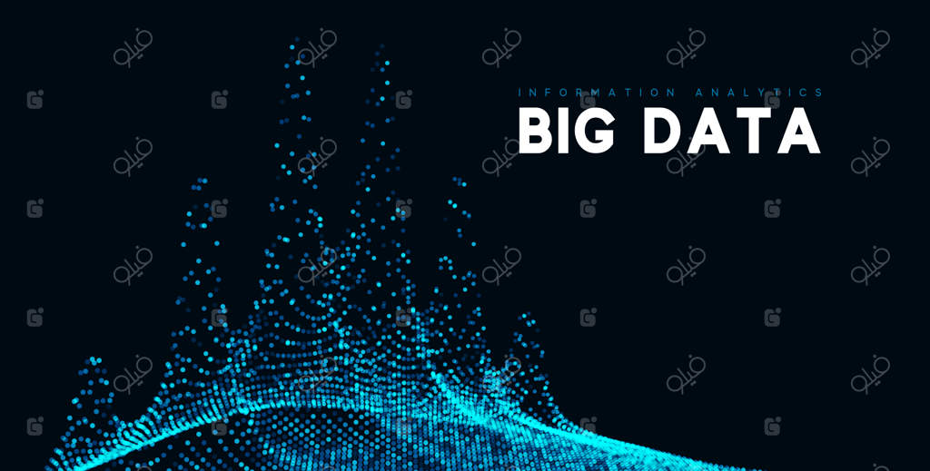 تصویری‌سازی داده‌های کلان: موج فناوری اطلاعات. پس‌زمینه‌ انتزاعی و آینده‌نگر داده‌های دیجیتال. تصویر برداری