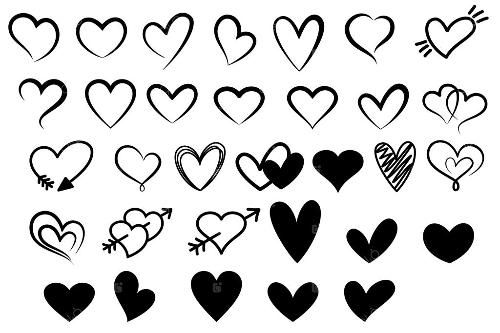 طرح قلب‌های خط‌خطی و گرانج با طراحی دستی برای ولنتاین