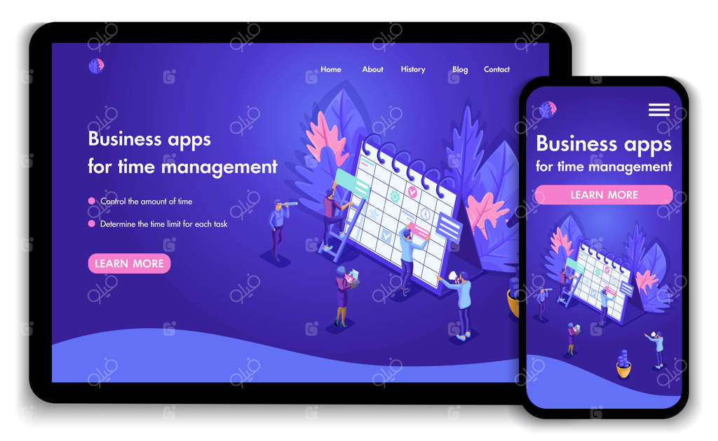 پترن وب‌سایت تجاری پرنور: مفهوم ایزومتریک کار مردم با اپلیکیشن‌های تجاری برای مدیریت زمان. قابل ویرایش و سفارشی‌سازی آسان و واکنش‌گرا.