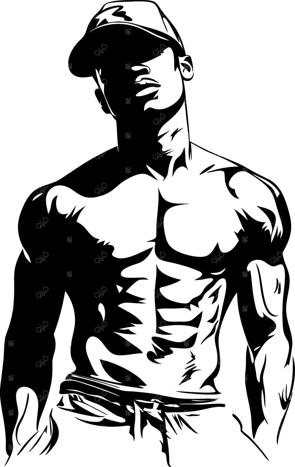 طرح سیلوئت مرد عضلانی با کلاه برای فیتنس و طراحی تاتو