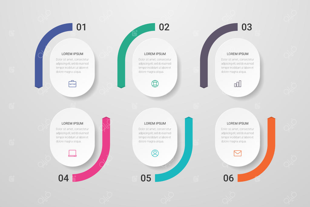 طراحی اینفوگرافیک با آیکون و شش گزینه یا مرحله