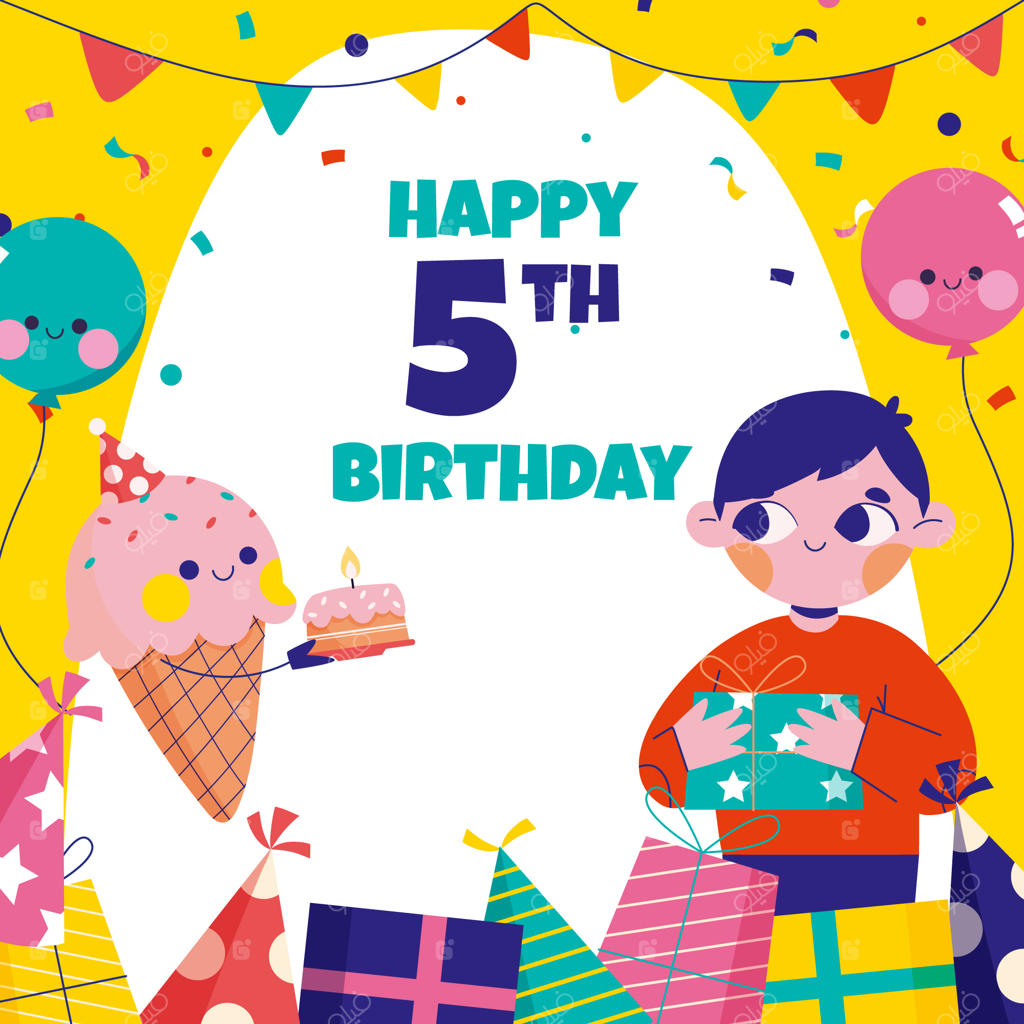 کارت تبریک دستی برای جشن تولد یا سالگرد پنج سالگی