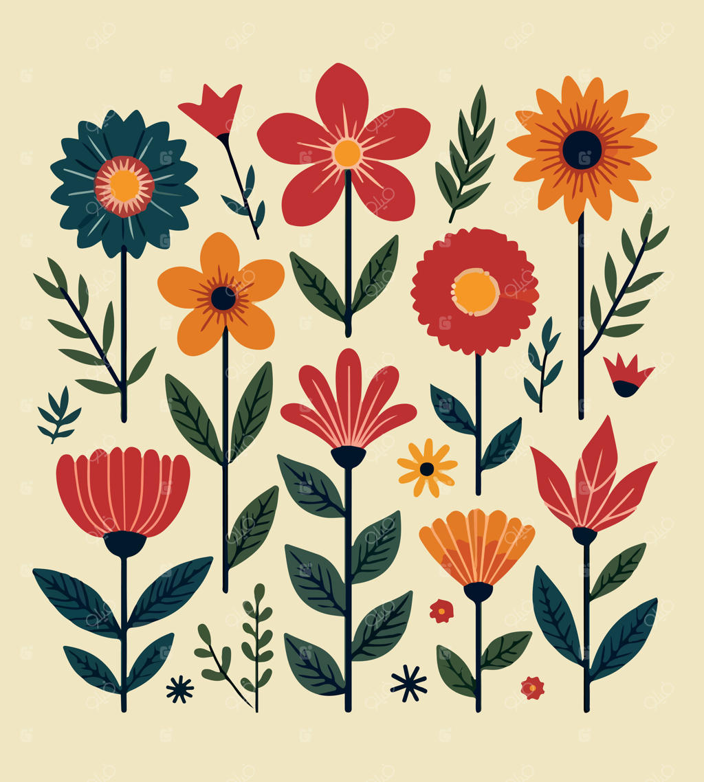 مجموعه‌ای از گل‌ها شامل گلی با نوشته‌ی «گل‌ها»