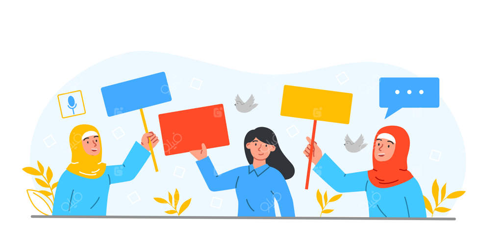 زن با بنر در دست