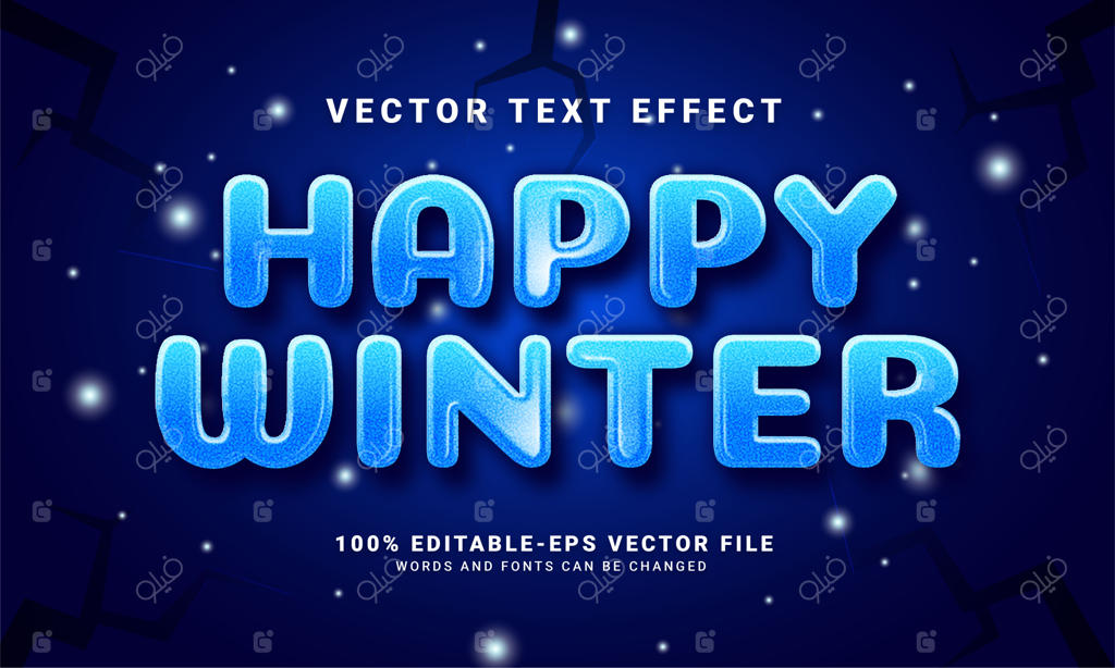 افکت متنی سه‌بعدی "زمستان شاد"، قابل ویرایش و مناسب برای جشن فصل زمستان