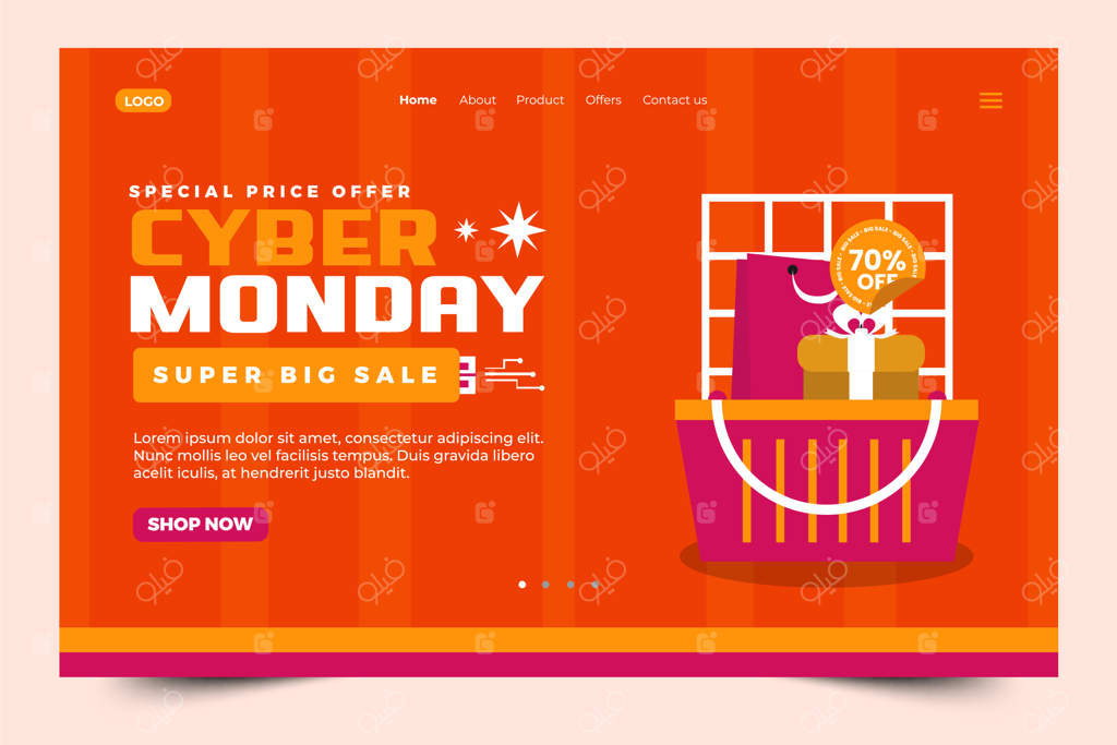پترن طراحی صفحه فرود برای Cyber Monday به‌راحتی قابل شخصی‌سازی است.