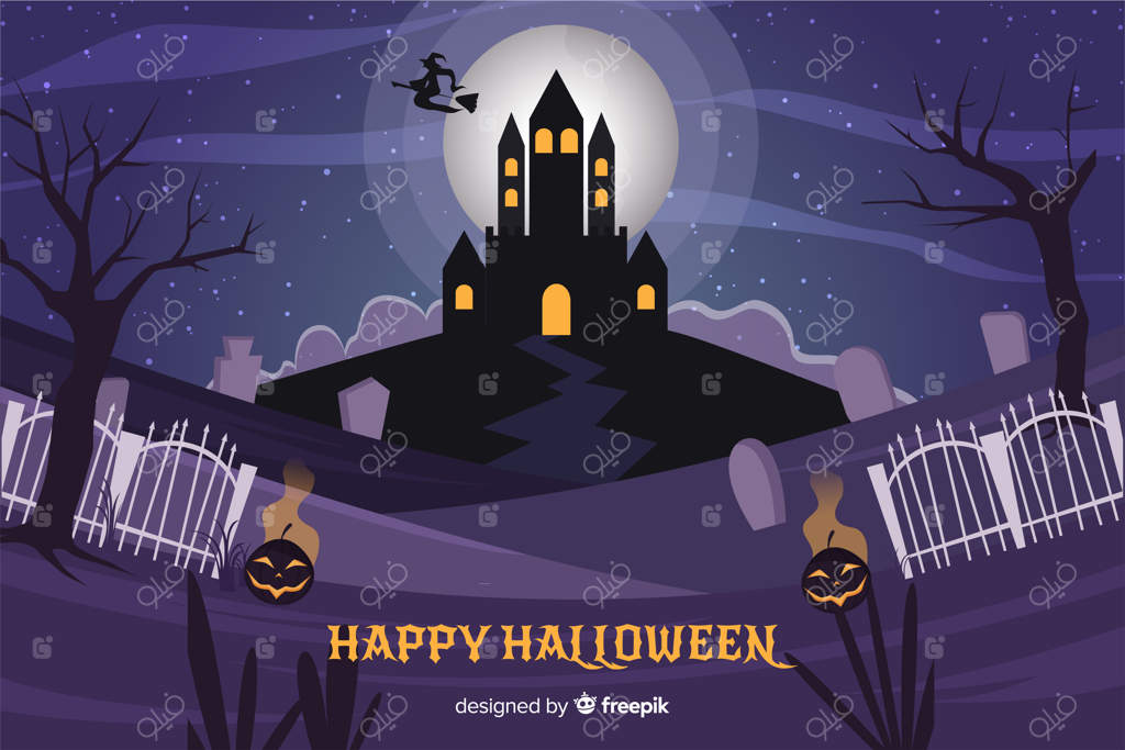 خانه ارواح هالووین با پس‌زمینه ماه کامل