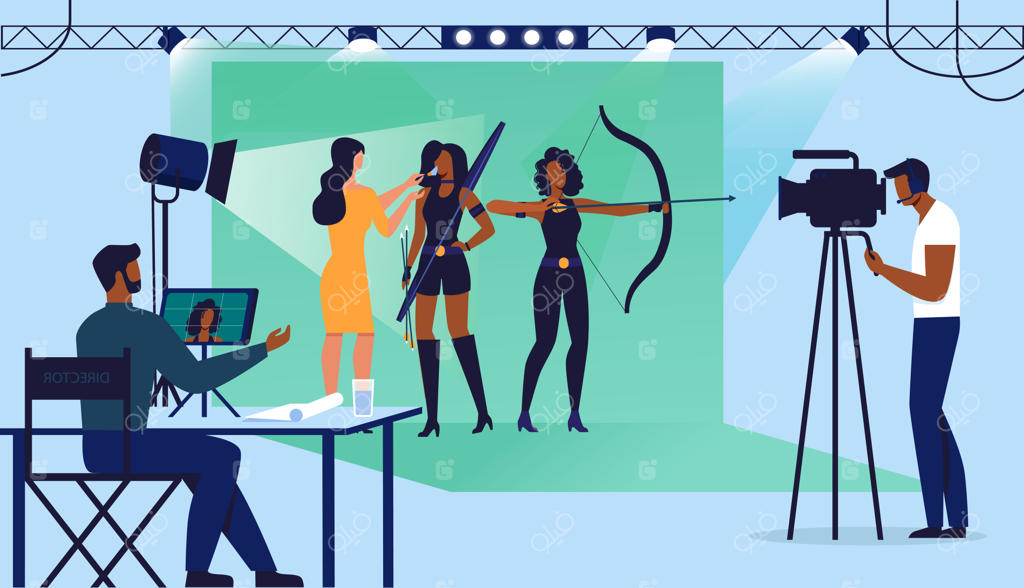 تصویرسازی وکتور فلت از صحنه فیلم‌برداری در استودیو