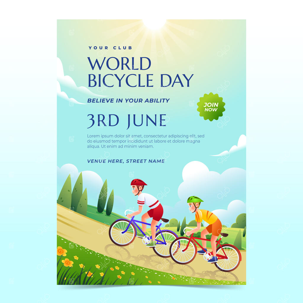 قالب پوستر عمودی روز جهانی دوچرخه‌سواری با طراحی گرادینت