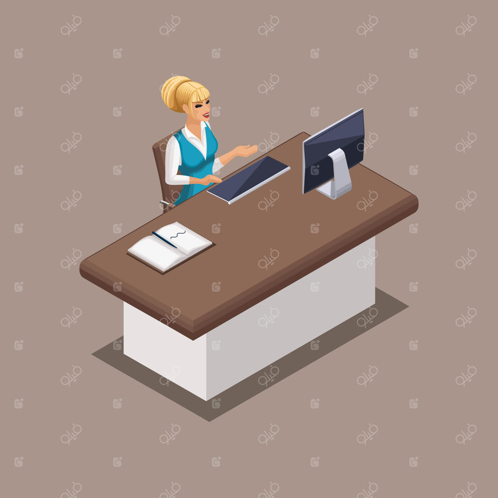 کارمند بانک به صورت ایزومتریک: مدیر بانکی در دفتر بانک در حال کار. ساختار عملیاتی بانک