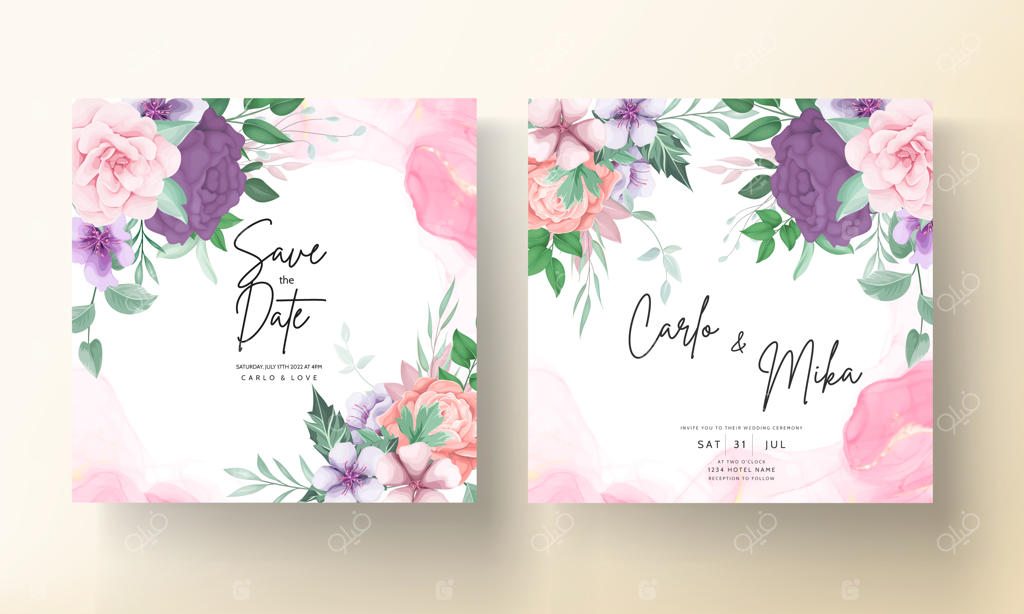 قالب دعوتنامه عروسی با طراحی دستی گل‌های زیبا