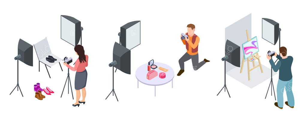 عکاسی تجاری: عکاسان ایزومتریک، عکاسی لوازم آرایشی، کفش‌ها و تجهیزات هنری. مجموعه عکاسی لوازم آرایشی و تصویرسازی موضوعی